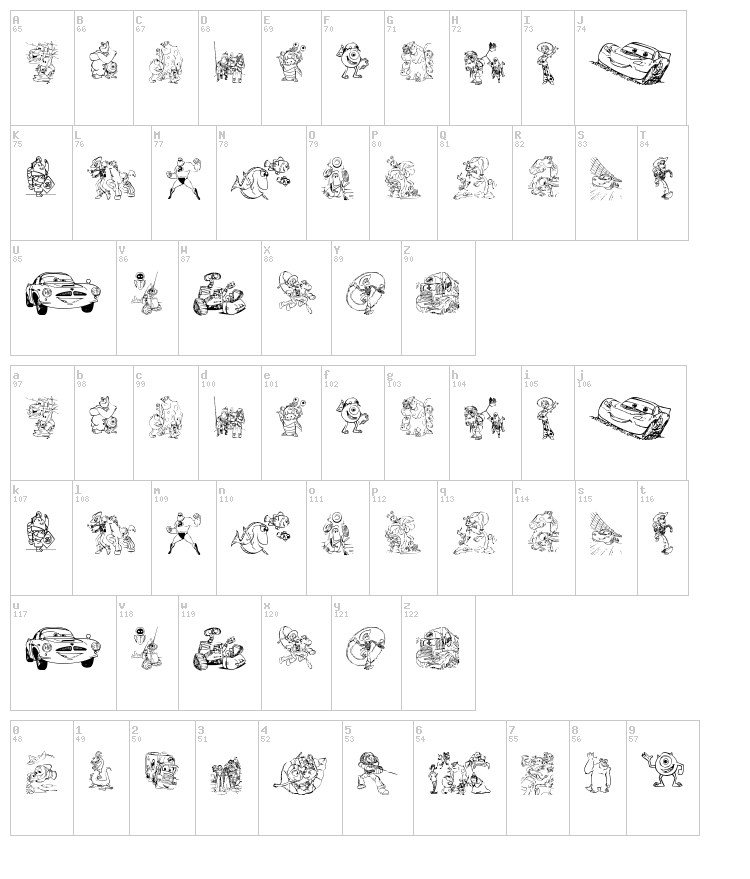 Pixar 1 font map